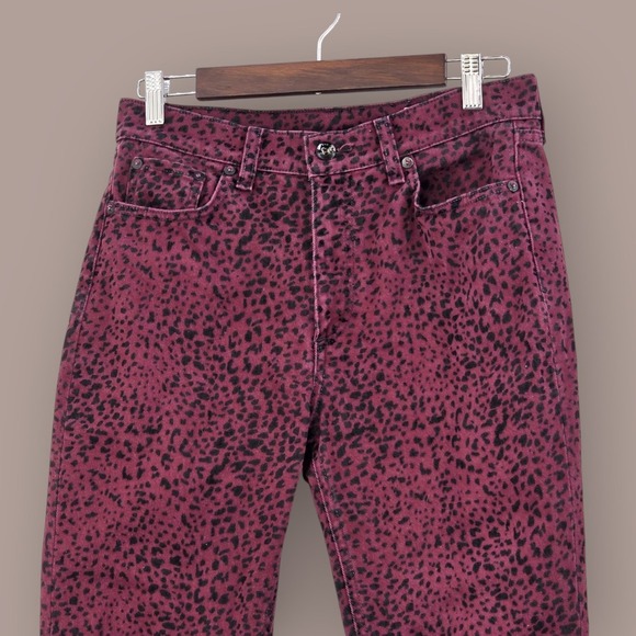 Rag & Bone Size 27 Hana Burgundy Cheetah Animal Print High Rise Waist Crop Jeans - Picture 4 of 12